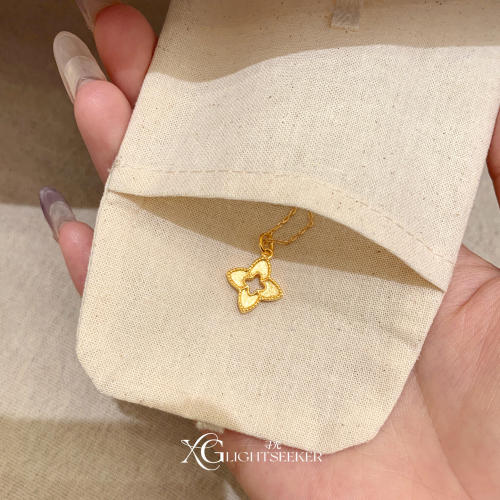 S925纯银金色镂空四芒星项链女