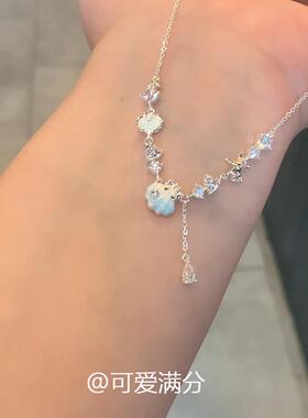 S925纯银蓝色贝壳流苏项链女