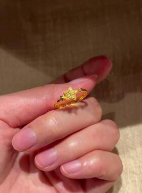 S925纯银金色碎碎冰许愿星戒指女