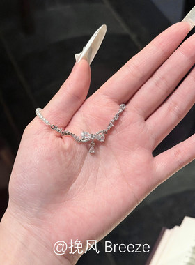S925纯银超闪蝴蝶结珍珠手链女
