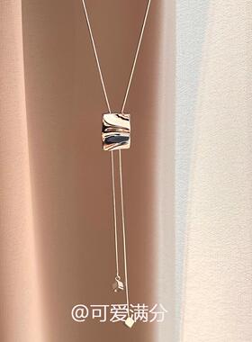 S925纯银色极简几何方块项链女