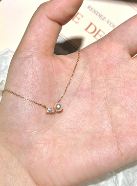 S925纯银金色闪钻珍珠项链女