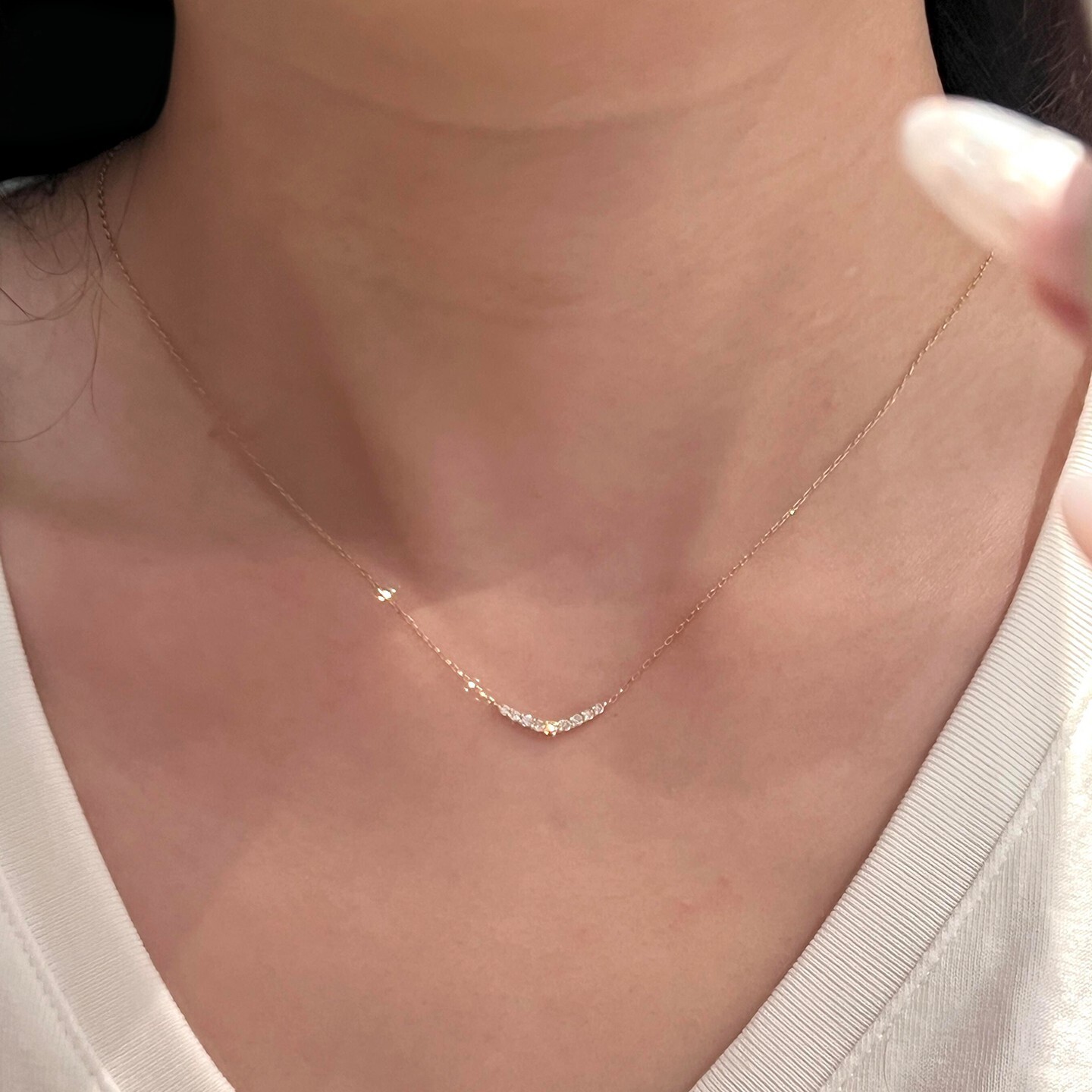 S925纯银金色微笑排钻细项链女2026年新款精致轻奢时尚百搭锁骨链