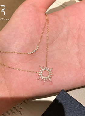S925纯银金色极细太阳花项链女