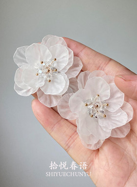 S925纯银夏日超仙白色花朵耳钉女