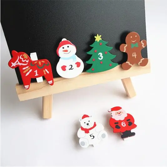 可爱卡通圣诞节圣诞老人麋鹿姜饼人圣诞树雪人饰品配件桦木夹子