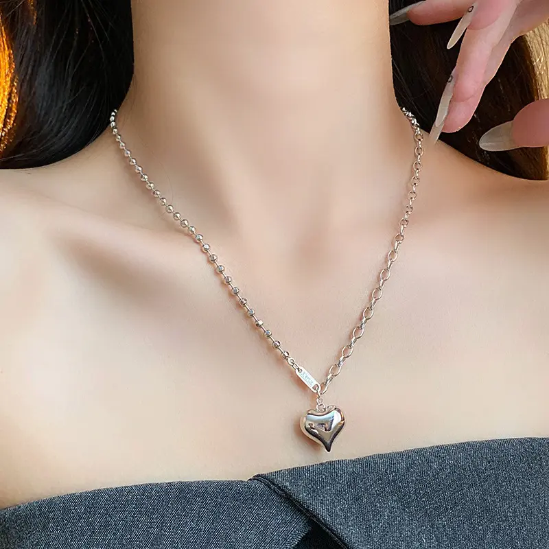 韩国简约爱心圆珠项链时尚潮流百搭锁骨链精致轻奢高级感项饰