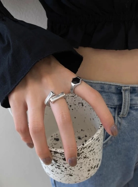 复古设计感小众冷淡风ins戒指女嘻哈几何简约开口指环