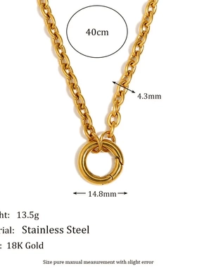 欧美简约小众设计高级感项坠不锈钢镀18k金大o字链弹簧扣项链