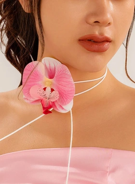 欧美时尚立体花朵项链个性长款缠绕蜡线花卉颈链