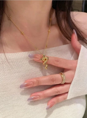 新中式古法灵蛇权杖项链复古轻奢高级感精致鸢尾花十字架锁骨链