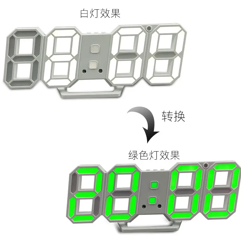韩国爆款创意双色3dled数字钟温度闹钟数字挂墙钟立体钟 6609t