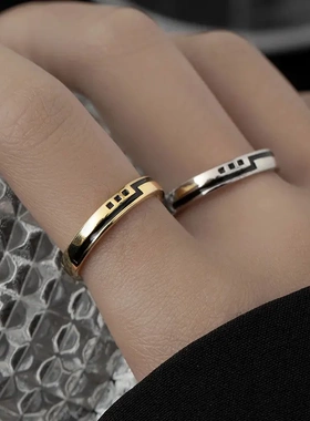 s925银黑色高级感戒指个性潮流男女小众设计单身戒指环礼物