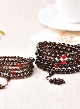 8a级天然白水晶手链白水晶108佛珠多圈手串茶晶手持黄水晶手链