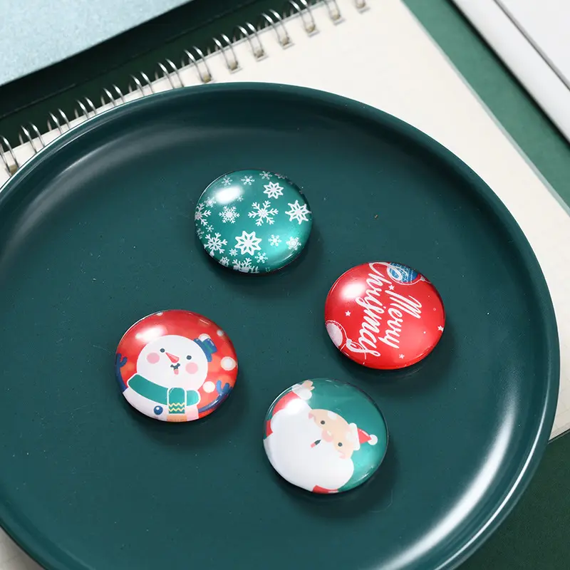 创意in圣诞老人小雪人水晶玻璃磁扣4枚套装礼品透明冰箱贴挂件扣