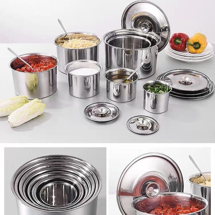 304罐不锈钢味盅圆形调味罐带盖油盆厨房缸大汤盆商用盆
