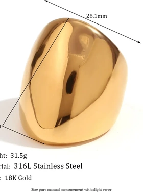 欧美时尚简约小众大光面凹凸面食指戒指不锈钢镀18k金个性指环女