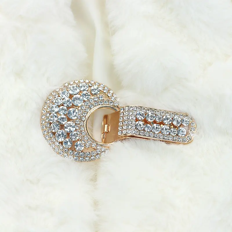 貂皮扣子大衣水钻领扣水貂鸭嘴扣搭扣皮草水晶对扣女装纽扣