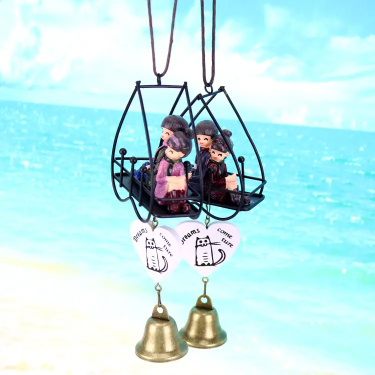 铁艺爱心情侣风铃创意家居装饰树脂工艺品学生礼品挂件厂