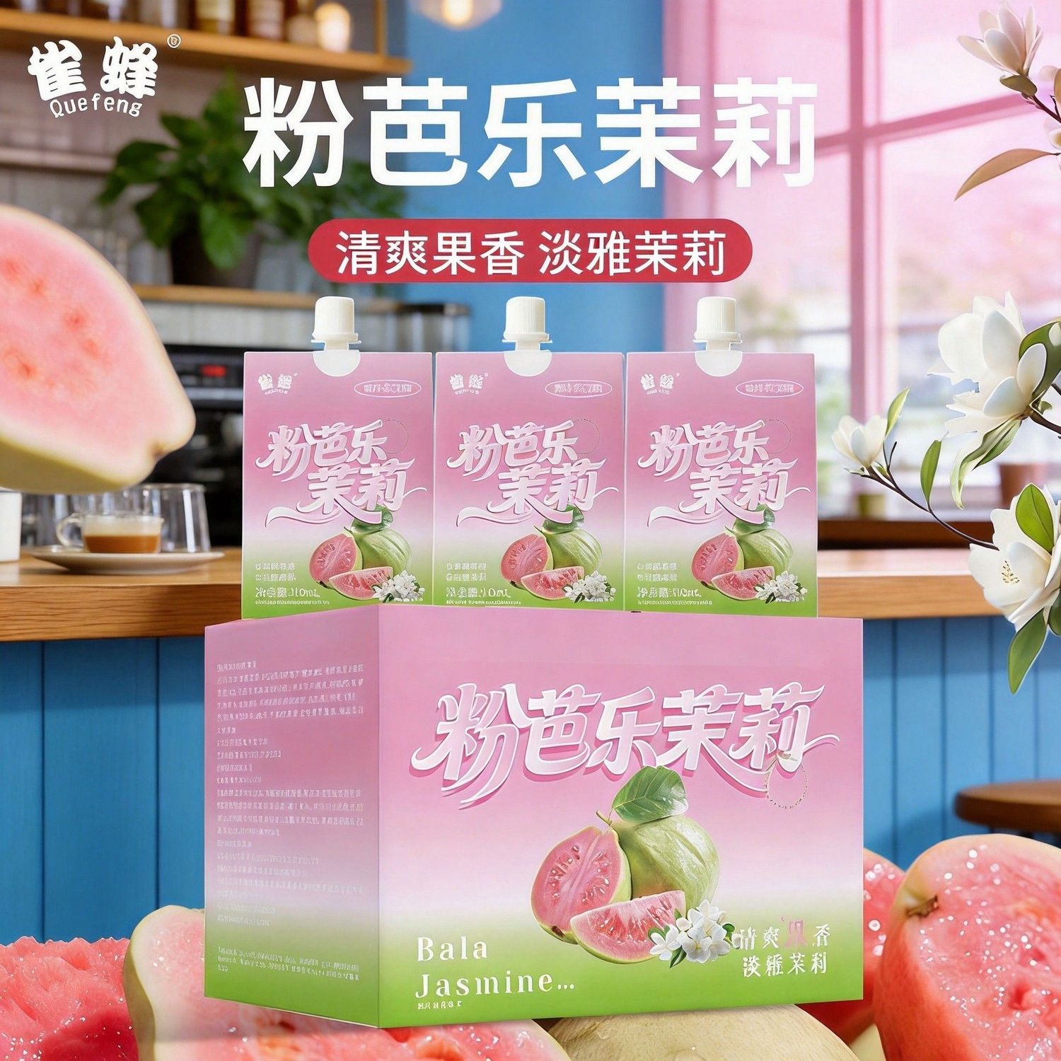 严选粉芭乐茉莉果汁0脂低卡饮料果蔬汁解腻芭乐汁吸吸果冻便携装