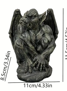 哥特式石像鬼雕像 - 带翅膀的树脂守护者，适合室内/室外装饰