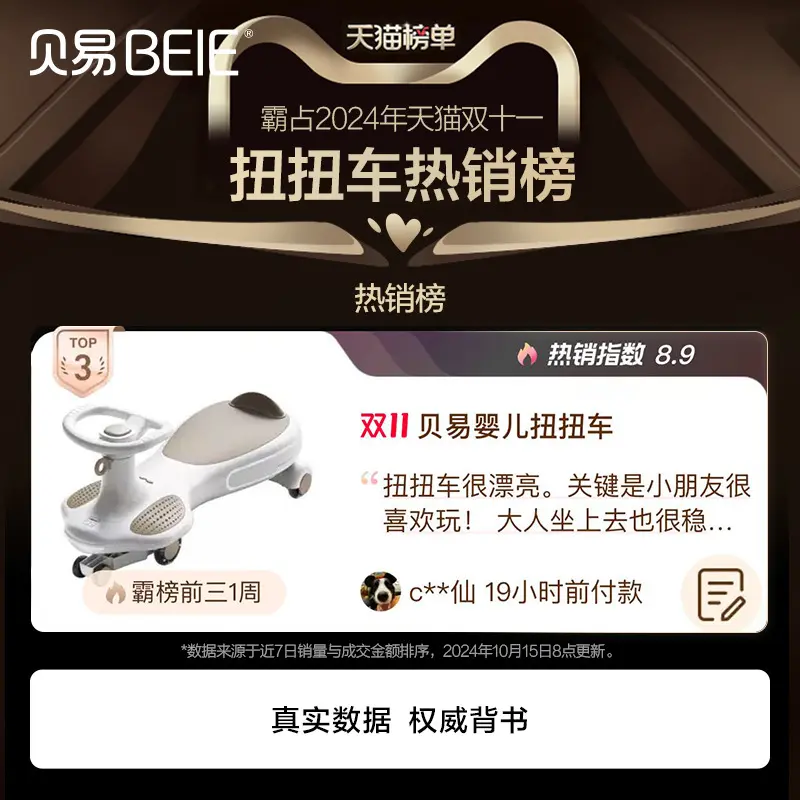贝易皇室扭扭车带拖斗儿童1一3岁防侧翻溜溜车大人可坐宝宝摇摇车