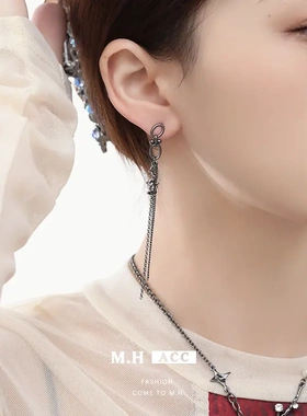 不对称橙色爱心玫瑰耳饰小众高级感耳坠ins时尚个性耳环