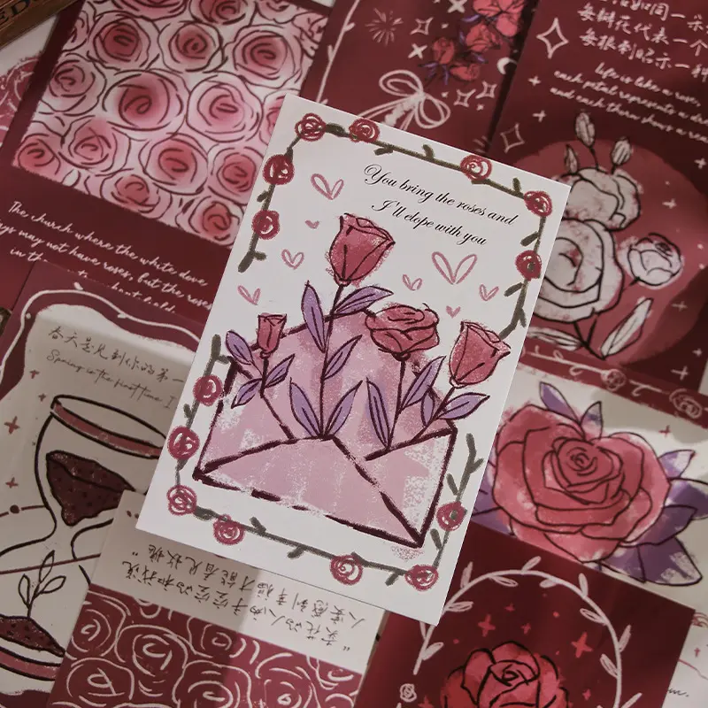 早沫 奶油玫瑰盒装复古插画浪漫文艺表白留言祝福卡片