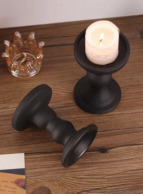 复古柱烛台哑光黑色烛光晚餐桌摆件场景布置装饰烛台拍照道具