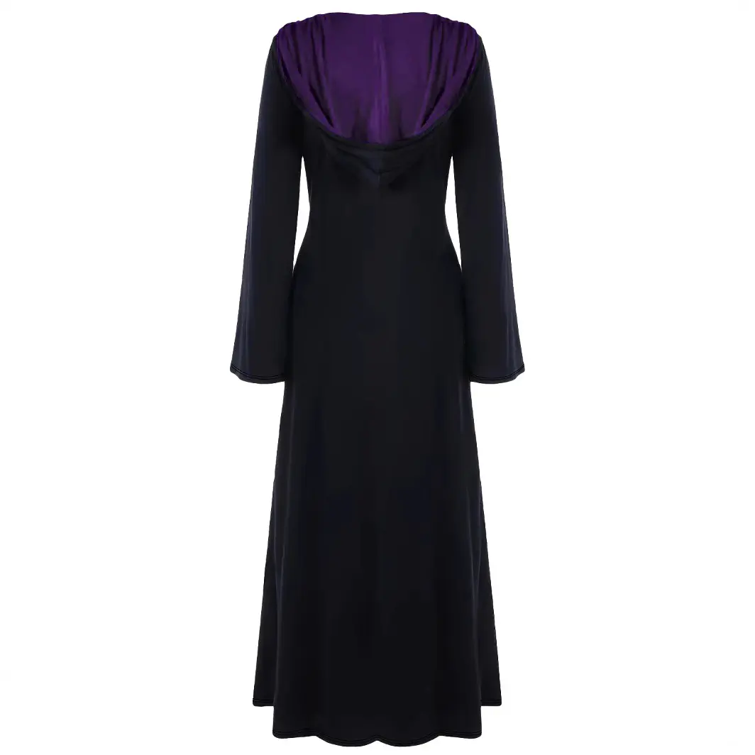 欧美女装 万圣节巫婆连帽系带大码连衣裙 宽松斗篷长裙