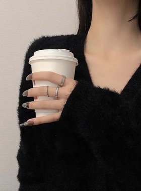 3件套个性纹理戒指男女ins潮酷小众指环开口可调节时尚情侣食指戒