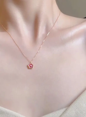 桃花花朵项链女夏季2025年新款轻奢小众设计感高级锁骨链吊坠