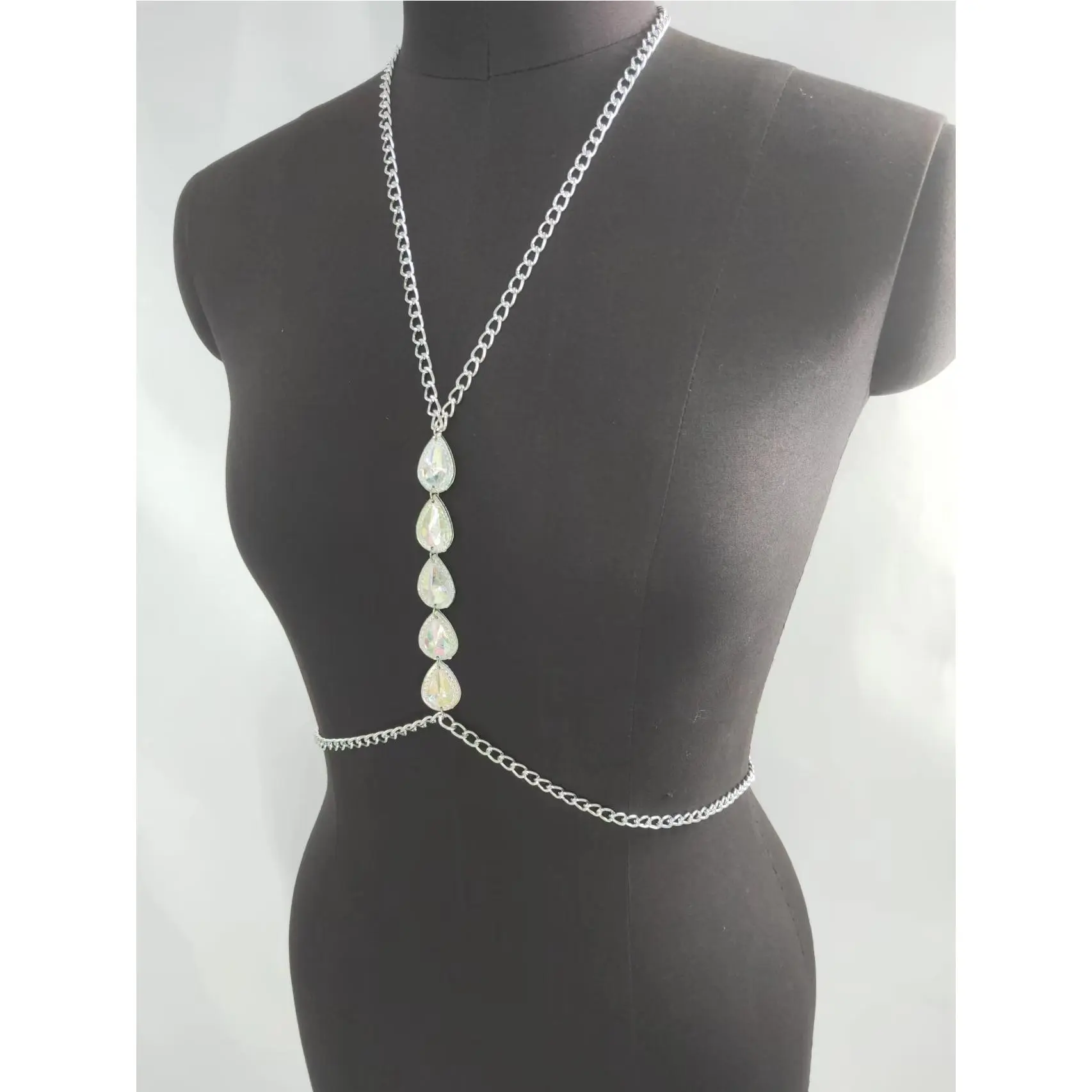 mw3037欧美vest时尚个性简约石水晶配饰相接挂脖小背心身体链