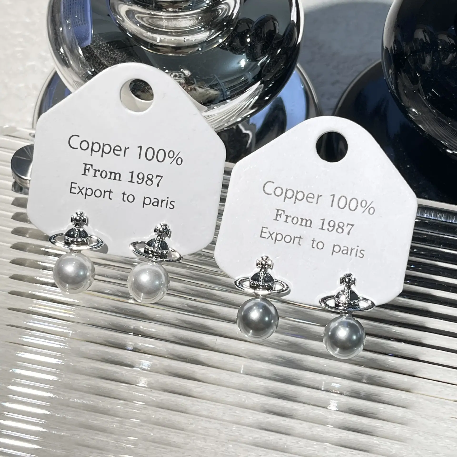 灰白珍珠星球锆石耳钉小众设计感高级百搭简约耳环网红爆款耳饰女