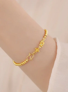 人间富桂 黄金桂花手链女手工金双耳延长链足金小花朵配件送礼