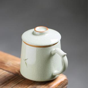 手绘柿子泡茶杯陶瓷定制水杯冰裂家用办公马克杯带盖过滤哥窑茶杯