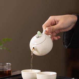 汝窑茶壶仿古汝西施壶单壶家用手工泡茶功夫茶具乳白陶瓷小号茶壶