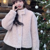 2025秋冬新款 韩系时尚 百搭气质加厚保暖皮毛一体羊羔毛厚外套女潮