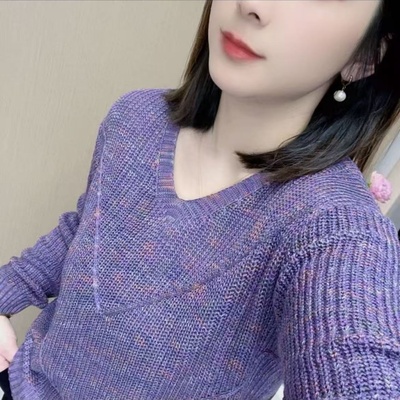 2025新款v领早秋长袖韩版彩色漂亮棉衫百搭女士宽松针织衫上衣