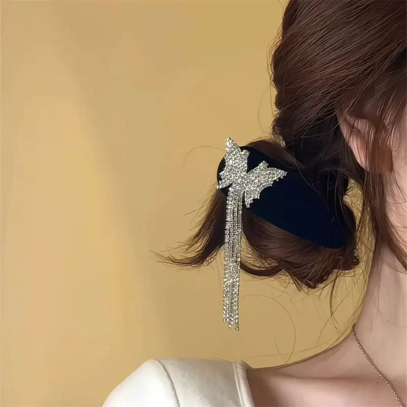 ins风爆闪水钻流苏发夹闪闪灵动锆石吊坠发卡丝绒刘海夹边夹