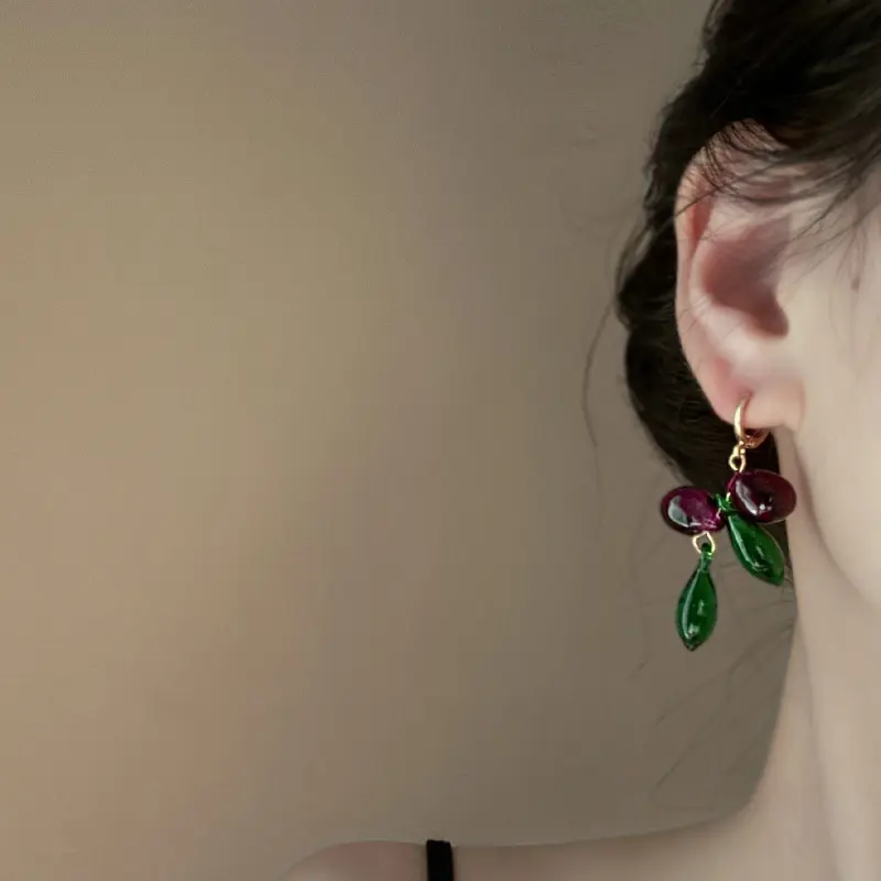 时尚田园风水滴琉璃珠流苏耳扣新款潮流耳环小清新高级感耳饰