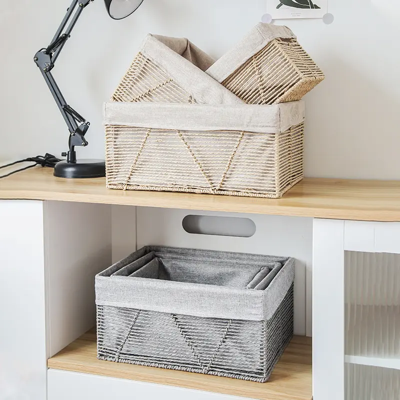 家用仿藤编织收纳筐桌面化妆品钥匙收纳盒客厅玩具衣物储物筐