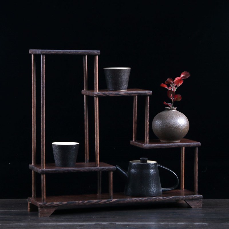 小博古架榫卯鸡翅实木中式多宝阁茶壶F杯茶具置物架摆件底座展示