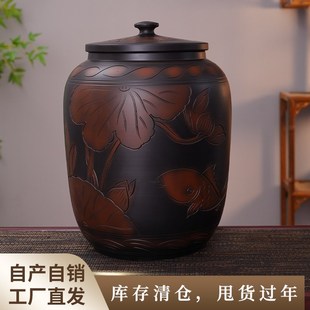 泡茶桌纯净水桶厨房老师土陶饮X用抽水桶带 陶瓷水缸家用储水中式