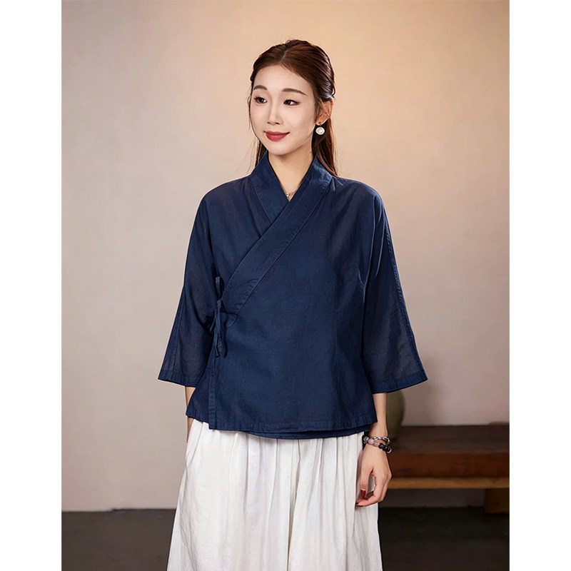 【照本堂】2026夏季新款棉麻女装30支新中式国风系带汉服W12997