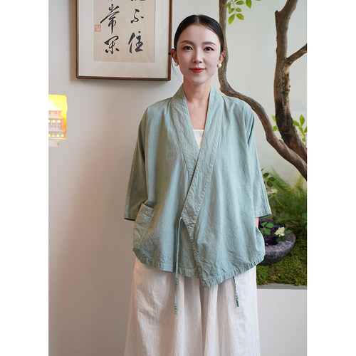 【照本堂】2026夏季新款棉麻女装30支新中式国风系带汉服W12997