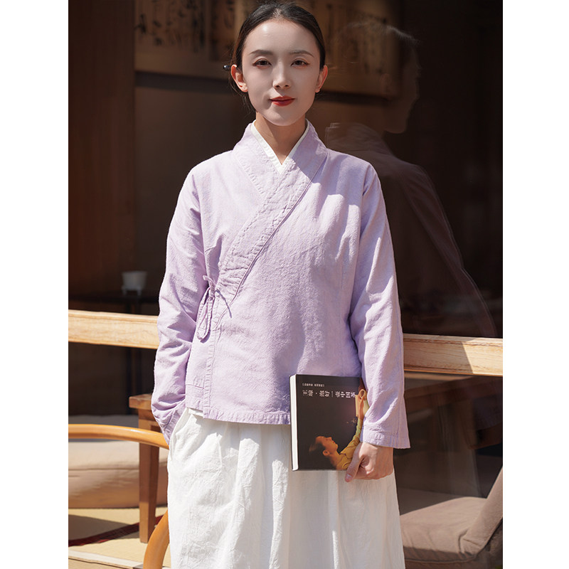 照本堂夏新款舒适棉麻上衣女高端系带汉服复古国风茶服21支W1359