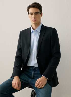 Bland Yeah黑色羊毛混桑蚕丝西装西服外套正装商务职场防静电男士