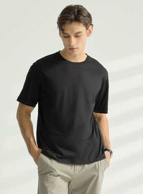 Bland Yeah【高支液氨棉】夏季新款圆领短袖T恤黑白色薄上衣男士