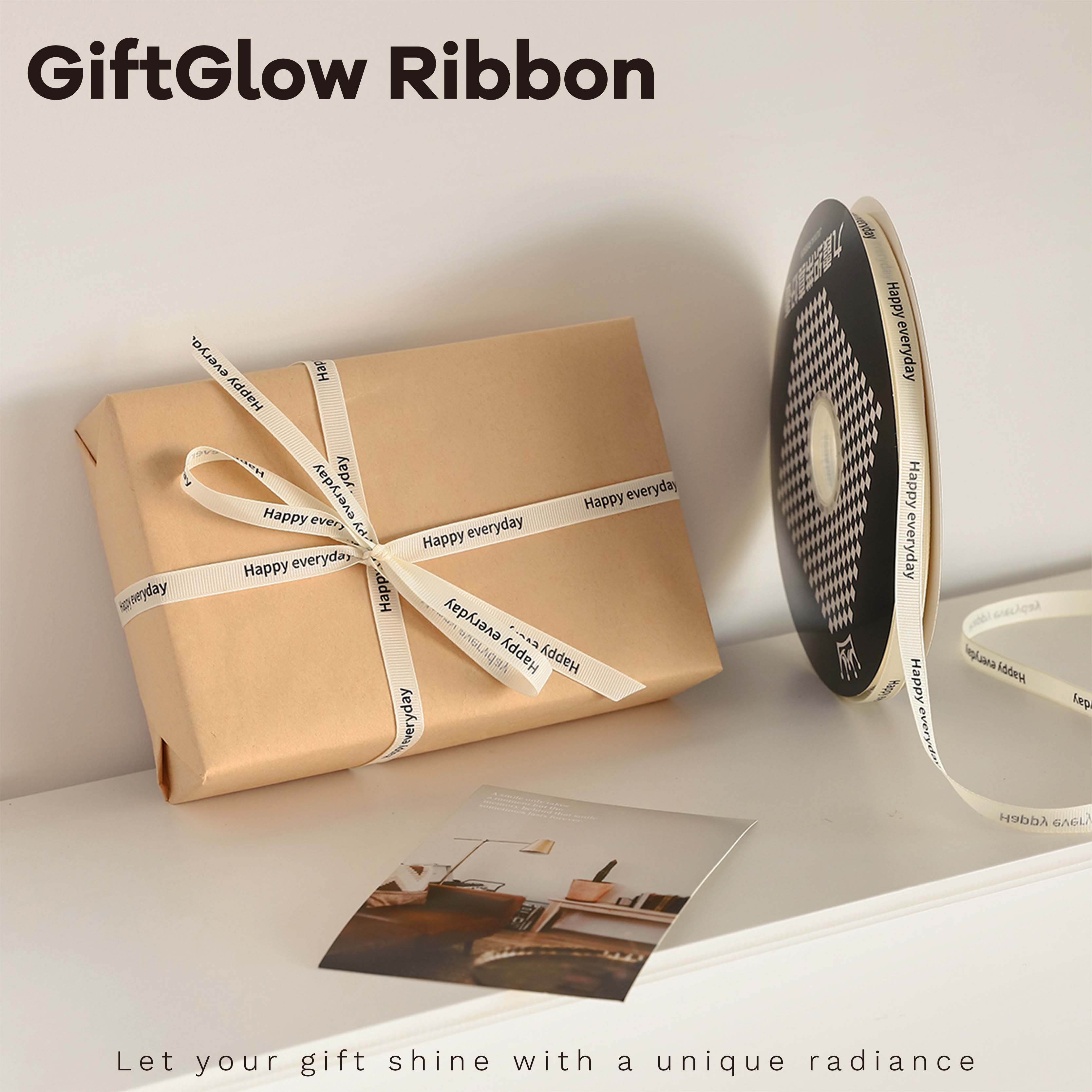 1cm英文丝带罗纹礼盒礼品包装蛋糕装饰彩带手工绳米白捆扎带ins风